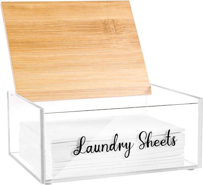 VOTLEVT Acrylic Laundry Detergent Sheets Holder with Bamboo Lid, Laundry Soap Sheets Container Box Dispenser for Laundry Room - Image 1